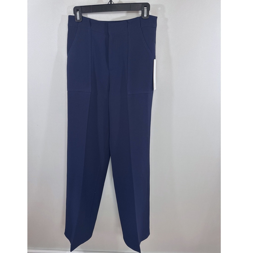 AQUA Womens Navy Blue High Waisted Patch Pocket Straight Leg Trousers Small NEW